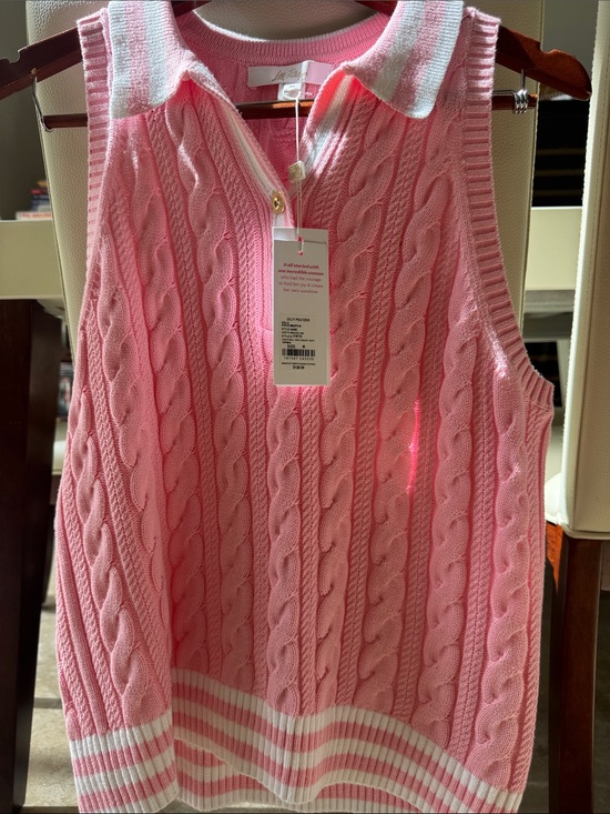 Lilly Pulitzer Tops - Lilly Pulitzer Pink Cable Knit Sleeveless Polo Vest with White Trim